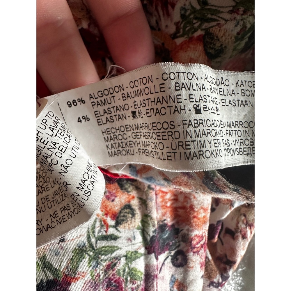Zara Basic Womens Floral Ankle Trousers Slim Fit Multi Color XS Cotton Blend - Picture 8 of 8